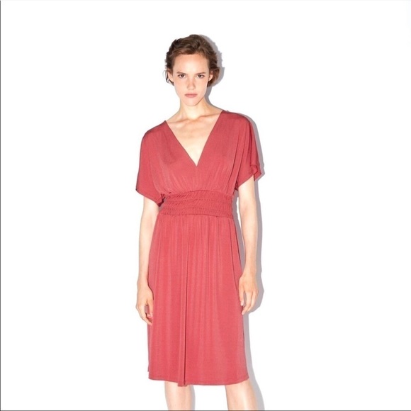 Zara Smocked V Neck with Elastic Waist Dress in Pink Size‎ Medium - Picture 2 of 9